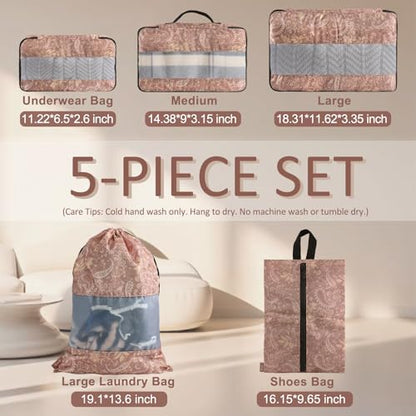 U+U 5 Set Packing Cubes, Travel Organizers with Shoe Bag (Paisley Pattern) - color: Paisley Pattern