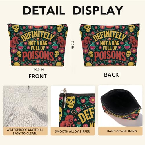 JIUWEIHU Poisons Makeup Bag, Witch Skull Floral Gothic Cosmetic Bags - color: Multicolor 0058