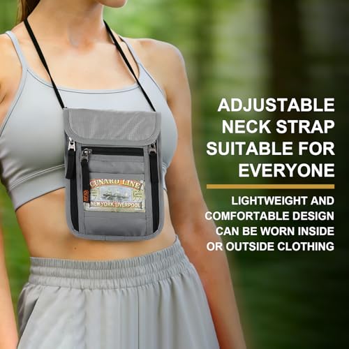 Neck Wallet for Travel-Passport Holder-Money Pouch-RFID Blocking - color: Grey