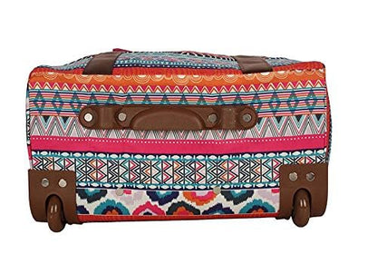 Lily Bloom Designer Under the Seat Tote Cabin Luggage Collection - 15 Inch Patterned Carry on Bag For Women - Lightweight Suitcase with 2 Rolling Spinner Wheels (Tribal Stripe) - color: Tribal Stripe