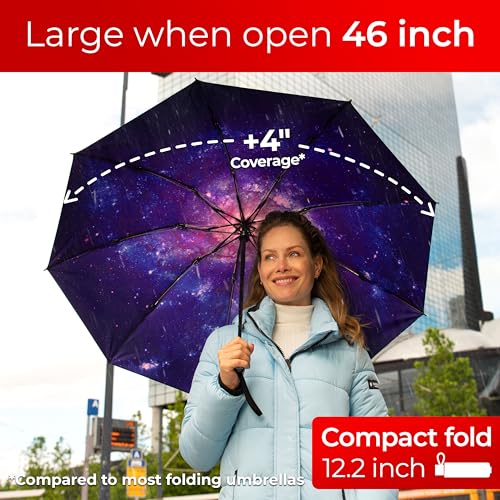 TUMELLA Reverse Folding Windproof Umbrella, Large 46", Strong & Light - color: I. Milky Way