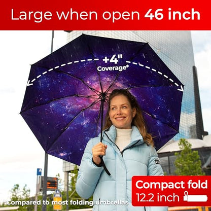 TUMELLA Reverse Folding Windproof Umbrella, Large 46", Strong & Light - color: I. Milky Way