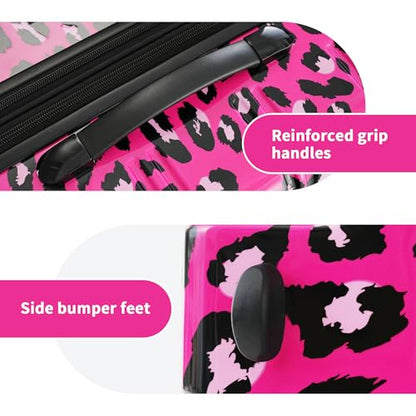 Merax Suitcase Set, Hardshell Luggage Sets 3 Piece with Spinner Wheels - color: Hot Pink Leopard