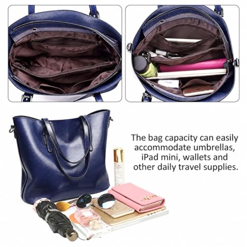 Pahajim Womens PU Leather Tote Handbag Shoulder Purse with Crossbody Strap - color: 2deep Blue