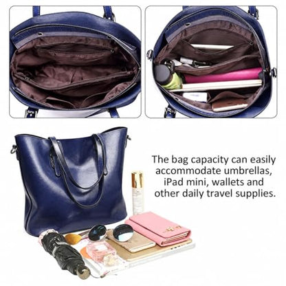 Pahajim Womens PU Leather Tote Handbag Shoulder Purse with Crossbody Strap - color: 2deep Blue