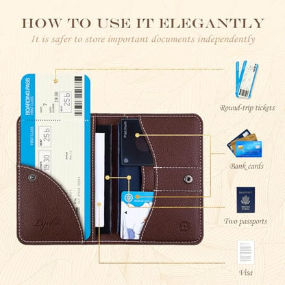 Lychii Passport Holder, RFID Blocking Travel Wallet, Slim Passport Cover - color: Chocolate
