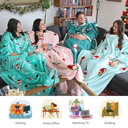 Catalonia Wearable Blanket with Sleeves for Women & Men, Fleece Wrap Throw - color: Christmas Elf Green