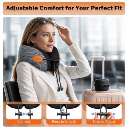 jiaao Travel Pillow,Airplane Neck Pillow with 360° Neck and Chin Support - color: Black & Gray(drawstring)