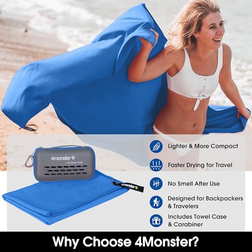 4Monster Quick Dry Microfiber Towel, Camping & Travel & Gym Towel with Case - color: Blue, size: 71.00" x 35.00"