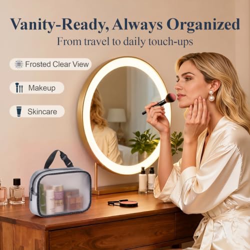 PACKISM TPU Clear Makeup Bag - Frosted TSA Approved Toiletry Bag, 2 Pack - color: Black Trim, size: 2 Pack
