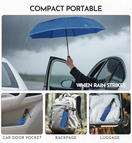 Windproof Travel Umbrella, Compact auto open/close Umbrellas for Rain - color: RoyalBlue(G)
