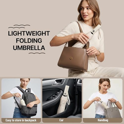 Windproof Sunshade Umbrella for Rain, Withstand Winds, 37 Inch Automatic Umbrellas Easy Auto Open Close, Portable Compact Umbrella for Travel, Car, Commute, Women Men, Backpack （Beige）