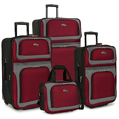 U.S. Traveler New Yorker Lightweight Expandable Rolling Luggage, Red/Gray, 4-Piece Set - color: Red, size: 4-Piece Set (15/21/25/29)