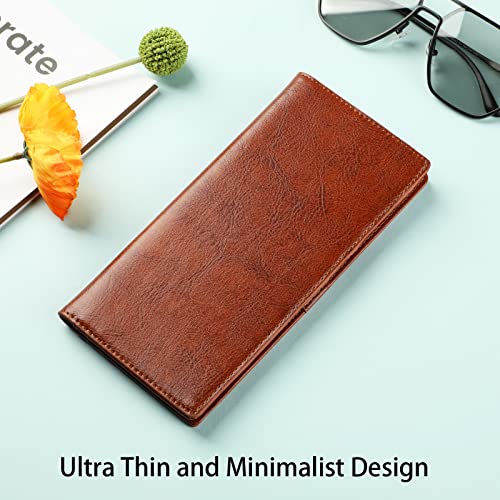 Lavemi Ultra Slim Thin Leather Women Wallet RFID Blocking Credit Card Holder Bifold Long Ladies Billfold - color: 1-waxed Brown