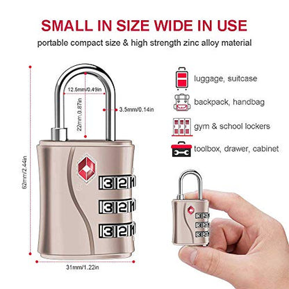 ZHEGE TSA Locks for Luggage, 3 Dial Zipper Travel Lock (Rose Gold, 2 Pack) - color: Rose Gold, 2Pack