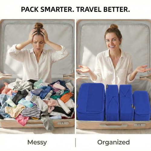 4 Piece Compression Packing Cubes for 3–7 Day Travel, Dark Blue - color: Dark Blue