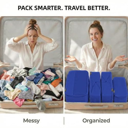4 Piece Compression Packing Cubes for 3–7 Day Travel, Dark Blue - color: Dark Blue