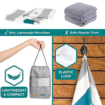 SUN CUBE Microfiber Beach Towel Quick Dry with Carry Bag, Gray 60x30 Inch - color: Light Grey, size: 60.00" x 30.00"