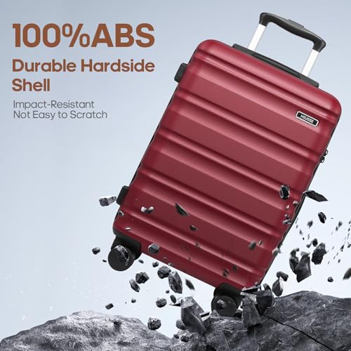 Carry On Luggage 22x14x9 Airline Approved, 3 Piece Set with Backpack - color: Red, size: 3 piece set (20inch)