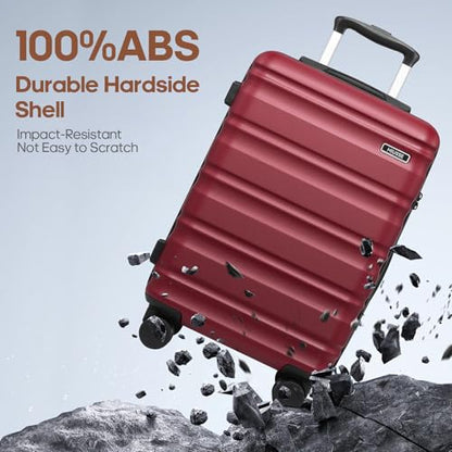 Carry On Luggage 22x14x9 Airline Approved, 3 Piece Set with Backpack - color: Red, size: 3 piece set (20inch)