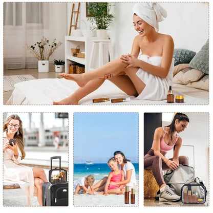 26 Pack TSA Approved Glass Travel Skincare Containers, 2/1.7/1.35/0.7/0.5/0.3oz Refillable Traveling Size Containers with Pump, Jars & Essential Oil Bottle, Leak-Proof for Creams & Liquids