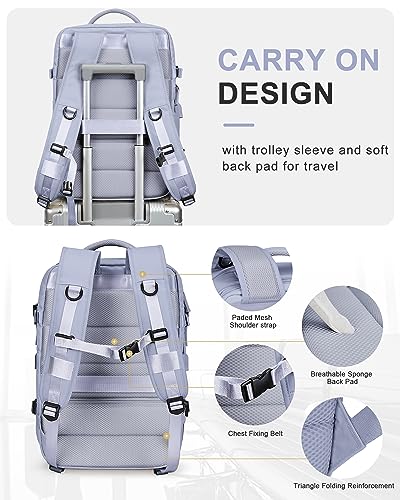 WONHOX Large Travel Laptop Backpack Expandable Flight Approved Backpack Carry on Backpack for Women Men Waterproof 17inch Laptop Daypack Hiking Work Backpack with Shoe Compartment Taro Purple - color: A10-taropurple