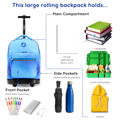 J World Sunrise Kids Rolling Backpack with Wheels for Girls Boys, Roller Bookbag for School, 18 x 13 x 9 Inches, Blue Gradient - color: Blue Gradient