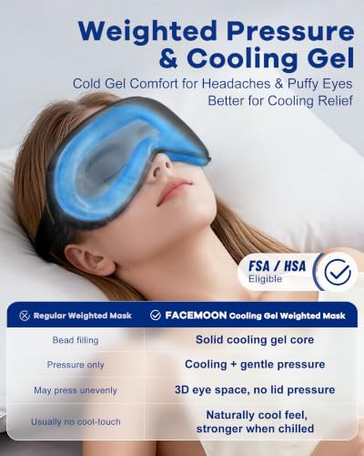 3D Cooling Gel Weighted Eye Mask for Sleeping, 100% Blackout Sleep Mask - color: Black