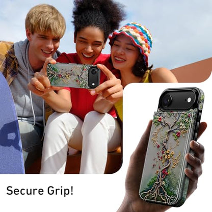 FUNMIKO for iPhone Air Wallet Case, Card Holder, RFID-Blocking - color: Blooming Tree of Life, size: iPhone 17 Air