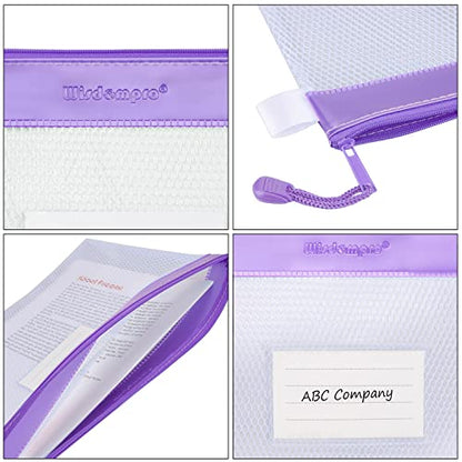 Wisdompro Zipper Pouch, 4 Pack Waterproof Mesh File Bag, Document Organizer - color: Blue/Purple