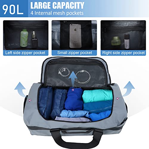 MIER 40L/60L/90L Water Resistant Backpack Duffel, Heavy Duty Duffle Bags - color: Gray, size: 90l