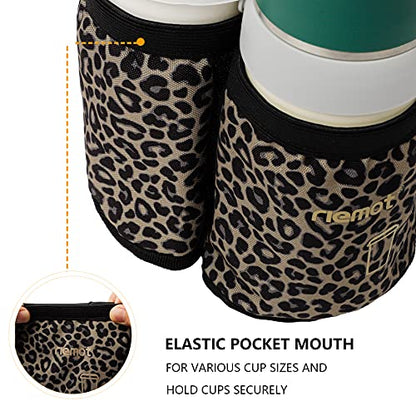 riemot Luggage Travel Cup Holder Free Hand Suitcase Drink Carrier Leopard - color: Hook & Loop: Leopard