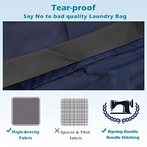 Coomee Heavy Duty Laundry Bag, 2 Pack XL Nylon Laundry Bags with Straps - color: Navy, size: 41" x 28" x 1"