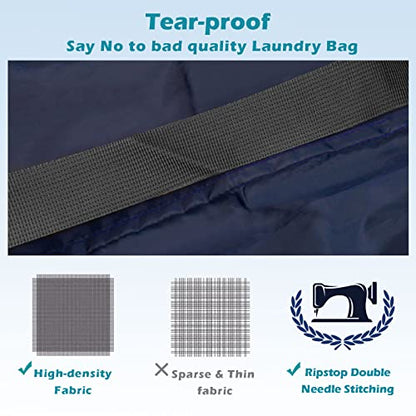 Coomee Heavy Duty Laundry Bag, 2 Pack XL Nylon Laundry Bags with Straps - color: Navy, size: 41" x 28" x 1"