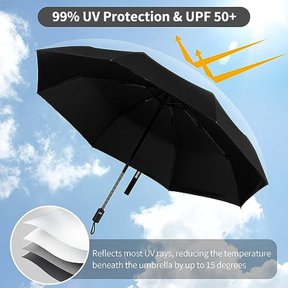 Yoobure Windproof Automatic Travel Umbrella, Compact Folding UV Sun & Rain - color: Black