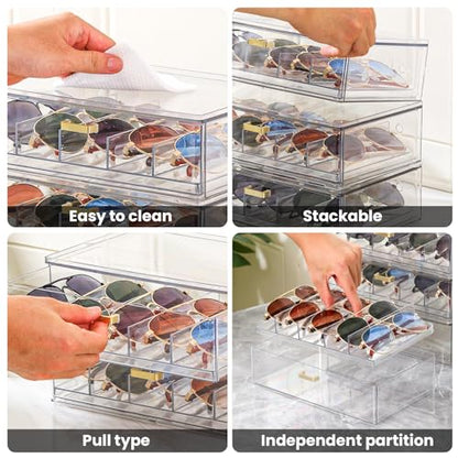 LALOBLUE Drawer Glasses Case, Acrylic Stackable, 3 Pack - size: 3 Pack
