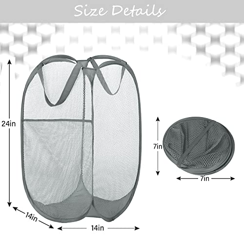 BATTOO Deluxe Strong Mesh Pop up Laundry Hamper Basket with Side Pocket for Laundry Room, Bathroom, Kids Room, College Dorm or Travel 2 x Grey - color: Grey+Grey