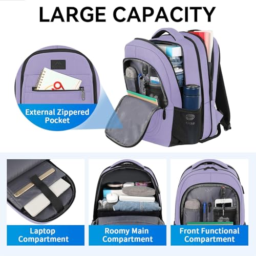 MATEIN Travel Backpack for Women, Expandable 15.6 inch Laptop Backpack - color: Purple, size: 15.6 inch