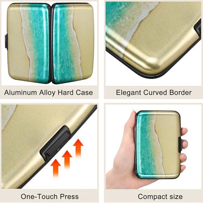 ELFISH Mini RFID Aluminum Wallet Credit Cards Holder Business Card Case Metal ID Case for Men Women（Beach - color: Beach