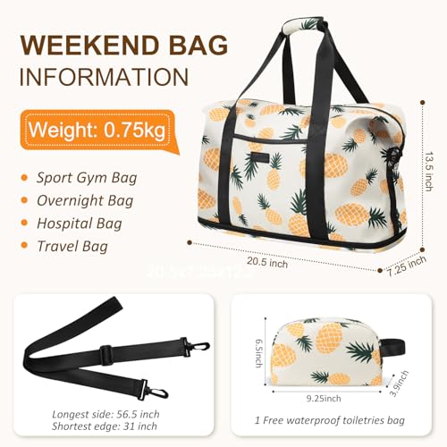 Capolo Expandable Travel Duffle Bag Weekender Overnight Bags for Women Men - color: Pineapple, size: X-Large