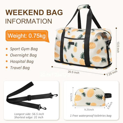 Capolo Expandable Travel Duffle Bag Weekender Overnight Bags for Women Men - color: Pineapple, size: X-Large
