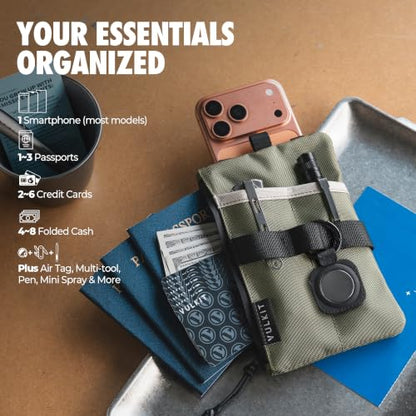 VULKIT Minimalist Travel Wallet with Lanyard RFID Blocking Water-Resistant - color: Army Green