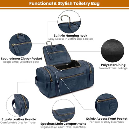 LEATHER VILLAGE Large Leather Toiletry Bag for Men Blue - color: Blue