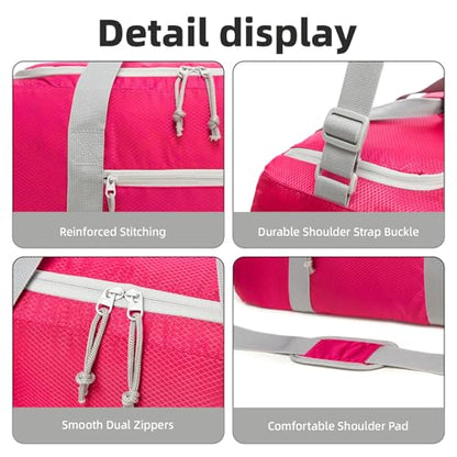 Foldable Travel Duffel Bag 65L, Large Capacity Bag for Trips - color: Fuchsia, size: 65L