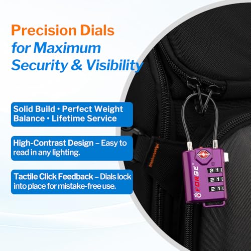 Forge TSA Approved Luggage Locks, Open Alert Cable Lock, Purple, 4 Pack - color: Purple4PK
