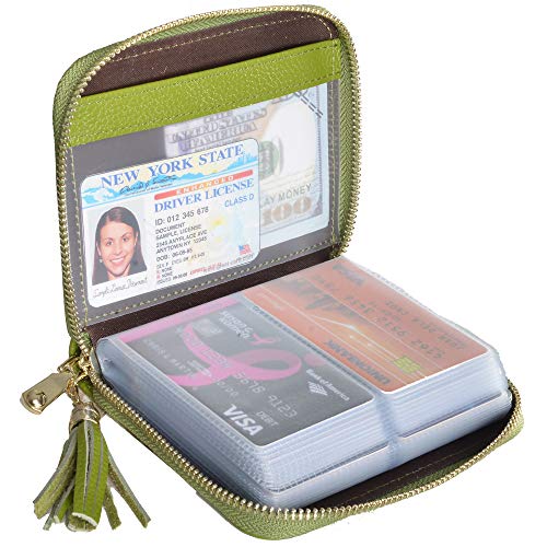Easyoulife Womens Credit Card Holder Wallet Zip Leather Card Case RFID Blocking (Green) - color: Green