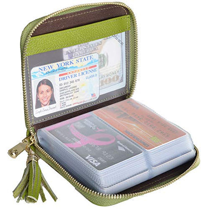 Easyoulife Womens Credit Card Holder Wallet Zip Leather Card Case RFID Blocking (Green) - color: Green