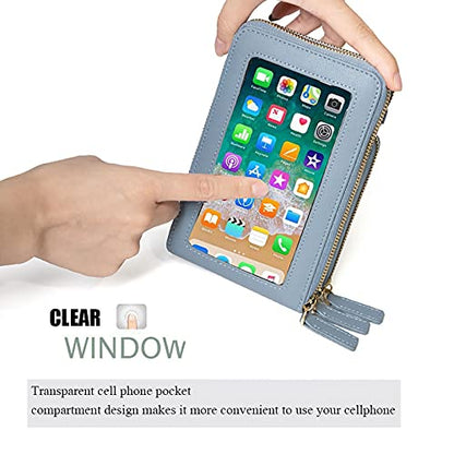 myfriday Touch Screen RFID Phone Crossbody Purse with 2 Straps for Women - color: A-light Blue
