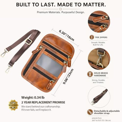 Full Grain Leather Neck Wallet, RFID Blocking Passport Travel Pouch, Cognac - color: Cognac