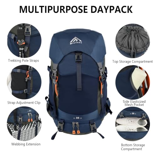 Hiking Backpack for Women Men,30+5L Waterproof Camping Backpacking Backpack - color: Blue